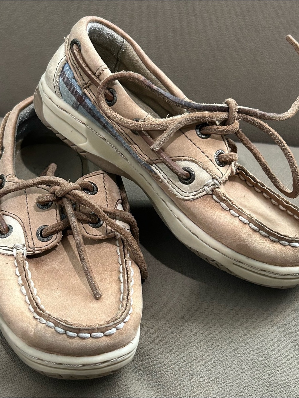 Sperry Top-Sider Kids Bluefish Boat Shoes Tan Plaid Size 10.5